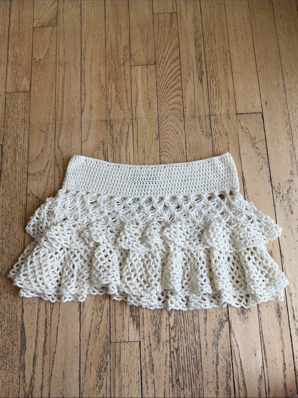 Edikted Crochet Tiered Mini Skirt - Cream